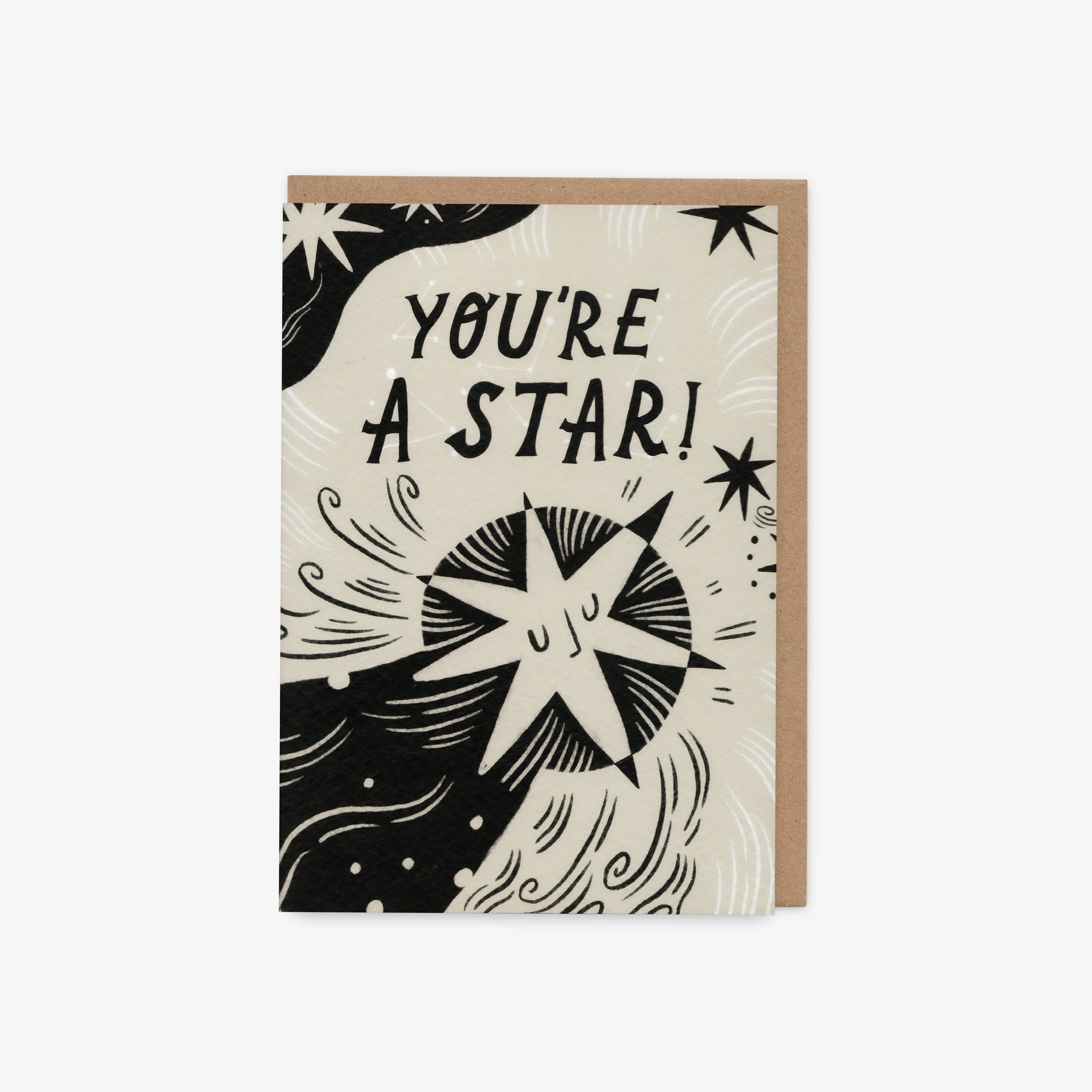 Greeting card with 'You're a Star!' text and star illustration on a white background